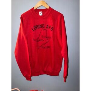 Vintage Jerzees Loring AFB Maine Sweatshirt Red XL Made in USA Military Graphic
